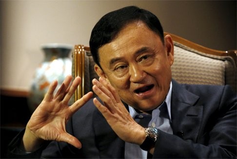 Thaksin speaking during an interview in Singapore on February 23, 2016. Photo: Reuters
