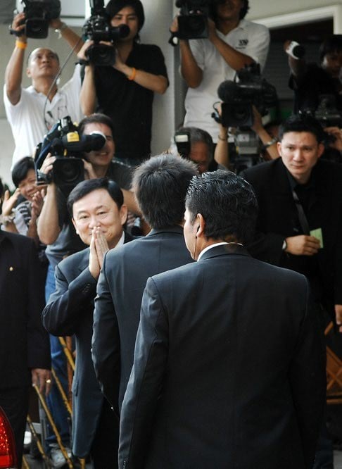Thaksin Shinawatra outside Bangkok's Supreme Court, where he appeared on corruption charges in 2008.