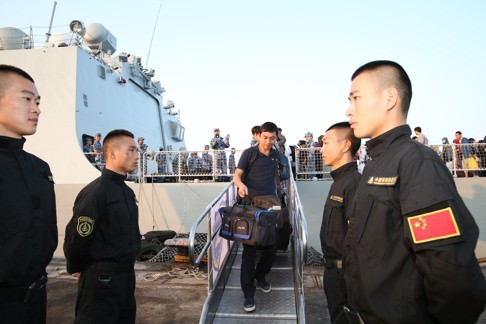 Chinese evacuees arrive in Djibouti in March last year after China took it as a transition port to evacuate people from Yemen. Photo: Xinhua
