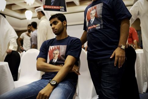 Bahraini supporters of Fifa presidential candidate Sheikh Salman react after the announcement. Photo: AFP