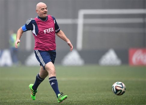 Infantino took part in a soccer match at Fifa headquarters in Zurich on Monday. Photo: AFP