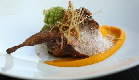 Stuffed quail with carrot puree at Quest by Que.