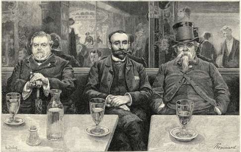 A sketch of three men enjoying absinthe in a drinking tavern circa 1880. Photo: Corbis