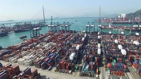 The Kwai Chung container port. Hong Kong's total port cargo throughput slumped 13.8 per cent in 2015, the biggest year-on-year drop in the past 10 years. Photo: Xinhua