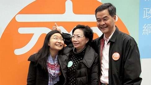 Leung Chung-yan (left) with her parents Regina Leung Tong Ching-yee and Leung Chun-ying. Photo: SCMP Pictures