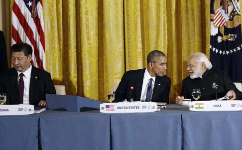 President Xi Jinping, US President Barack Obama and Indian Prime Minister Narendra Modi at the White House last month. Obama should use his remaining months in office to integrate China and India more fully into the global system. Photo: AFP