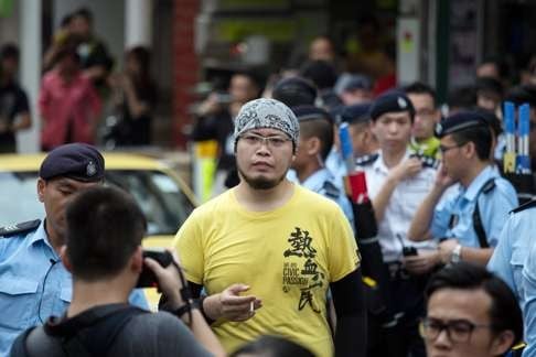 The founder of radical populist group Civic Passion, Wong Yeung-tat, is seen at the start of a protest over the weekend against parallel trading that was later aborted. Photo: EPA
