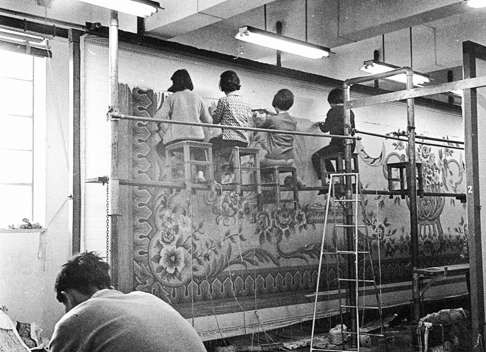 An undated file photo showing workers at the Tai Ping carpet factory in Hong Kong. Photo: SCMP Handout