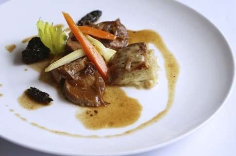 La Table de Patrick's braised pork cheek with morels and riesling sauce.