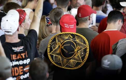 One supporter of Republican presidential candidate Donald Trump brought along a sombrero to a rally in Omaha, Nebraska. Trump has attacked Mexicans, Muslims, immigrants, women and even cherished allies. Photo: AP