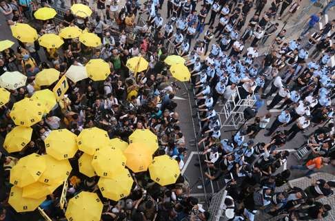 Pro-democracy protesters gather outside the central government offices in Admiralty last year to mark the first anniversary of the Occupy Central movement. Photo: Dickson Lee