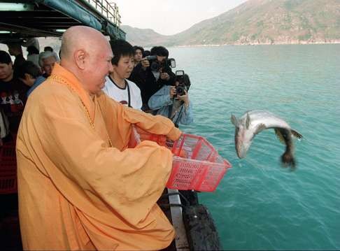 A Buddhist ceremony in which fish were released off Sai Kung. Photo: Robert Ng