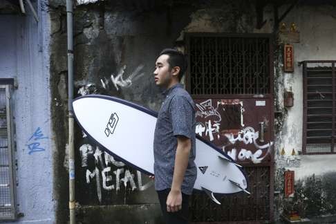 Surfer Joe Chan in Sheung Wan. Photo: Jonathan Wong