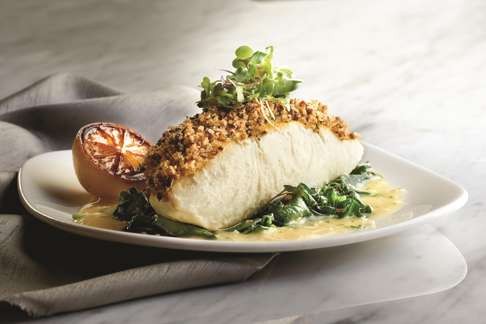 Morton's olive-crusted Alaska halibut (HK$418).