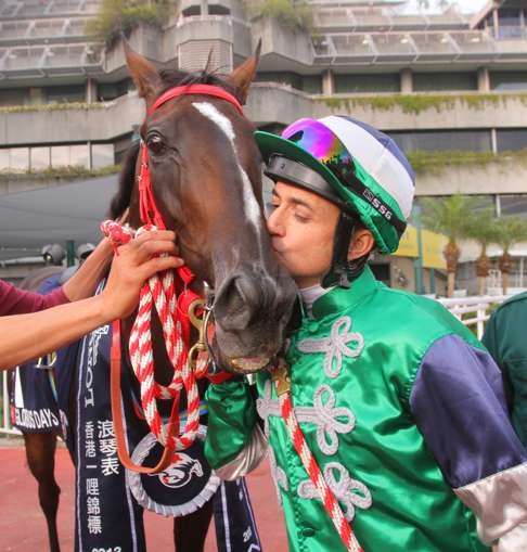 Douglas Whyte with Glorious Days after winning the Hong Kong Mile in 2013. Photo: Kenneth Chan