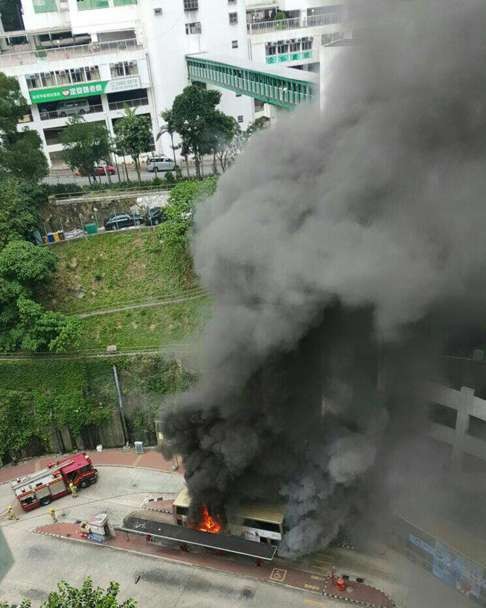 Large amounts of black smoke poured out of the burning vehicle, as shown in photos circulated online. Photo: SCMP Pictures