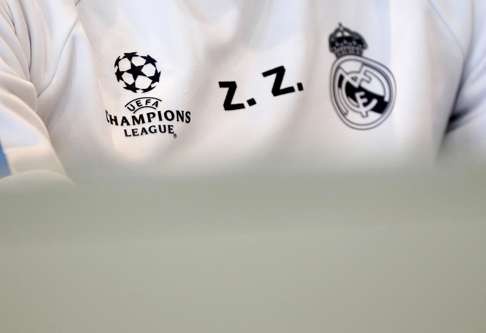 A close-up of the initials of Real Madrid's French head coach Zinedine Zidane. Photo: EPA