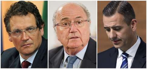 Former Fifa officials Jerome Valcke, Sepp Blatter and Markus Kattner. Photo: AFP
