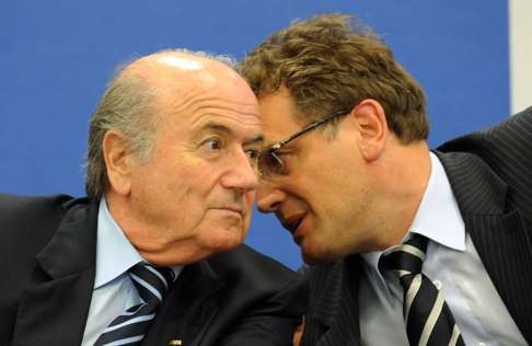 Former Fifa president Sepp Blatter with his former deputy Jerome Valcke. Photo: AFP