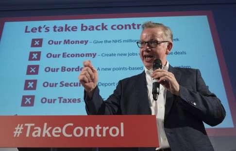 Lord Chancellor Michael Gove speaks during a Vote Leave campaign event in London on June 4, 2016. Photo: EPA