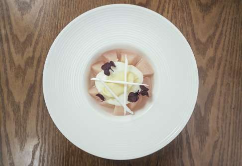 Poached white peach.