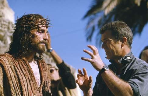 Jim Caviezel on set with Gibson during filming of The Passion of Christ. Photo: Reuters