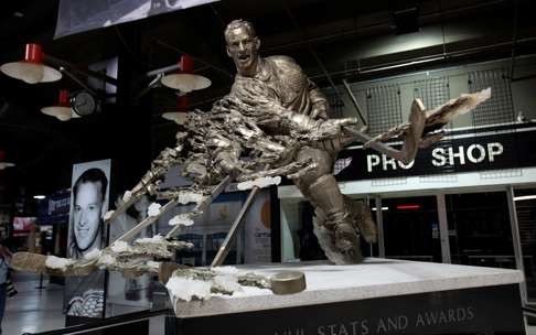 A statue of Gordie Howe at the Joe Louis Hockey Arena in Detroit, Michigan.