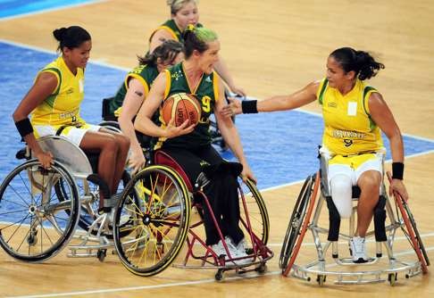 Australia's Liesl Tesch in action in their women's wheelchair basketball preliminary match during the 2008 Beijing Paralympic Games at the National Indoor Stadium in Beijing. Photo: AFP