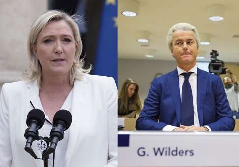 Marine Le Pen (left), leader of France’s National Front, and Dutch populist Geert Wilders have already asked for exit referendums for their own countries. Photos: AFP; Reuters