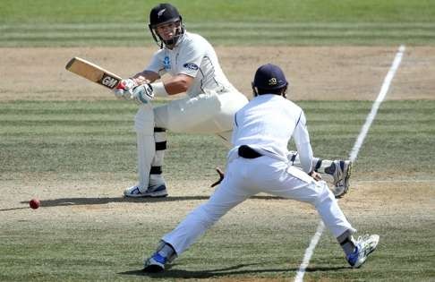 Ross Taylor of New Zealand plays a shot on day three of the second test match against Sri Lanka at Seddon Park in Hamilton. Photo: AFP