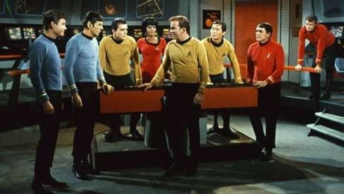 The crew of the starship Enterprise in the beloved 1960s TV series Star Trek.