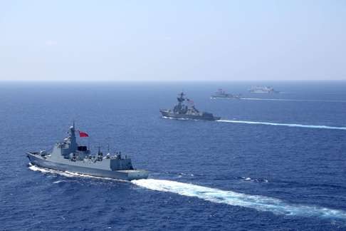 Chinese ships participate in the Rim of the Pacific multinational naval exercises with US warships in the west Pacific Ocean last month. Photo: Xinhua