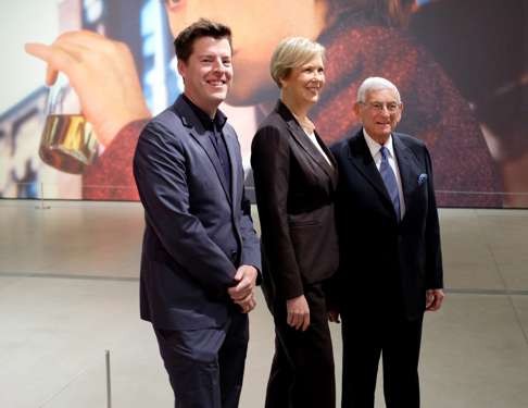 Joanne Heyler (centre), director of The Broad, with curator Philip Kaiser (left) and philanthropist and art collector Eli Broad at the opening of a retrospective of photographer Cindy Sherman in Los Angeles, California. Photo: AFP