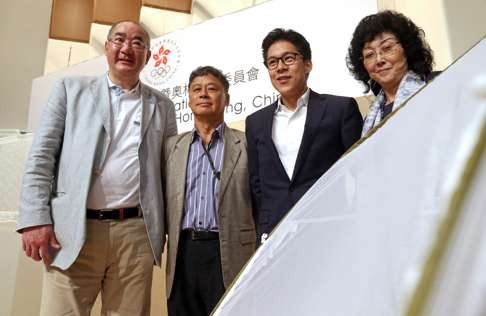 Julian Chang, chief medical officer, Ronnie Wong, honorary secretary, Kenneth Fok, Chef de Mission and Vivien Lau at Wednesday’s briefing in Causeway Bay.