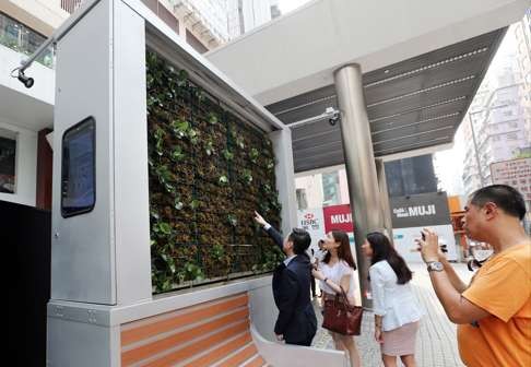 Hong Kong’s first CityTree, which reduces pollution, stands in front of Hopewell Centre in Wan Chai. Photo: Felix Wong