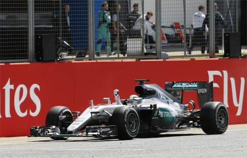 Mercedes' Lewis Hamilton pumps his fist as he celebrates winning at Silverstone. Photo: Reuters