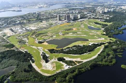 File photo taken June 28, 2016, from a helicopter shows the Olympic Golf Course, which is to be used for golf competition during the Rio de Janeiro Olympics. (Kyodo)