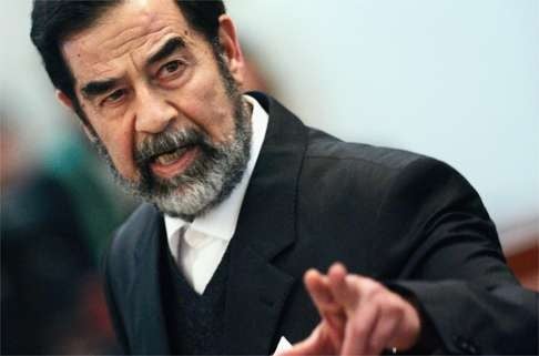 Saddam Hussein during his trial for crimes against humanity. He was sentenced to death by hanging.