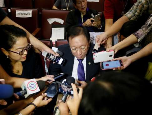 Philippines Solicitor General Jose Calida talks to the media about the ruling, which the Philippines brought in response to China’s claim that it owned much of the South China Sea. Photo: AP