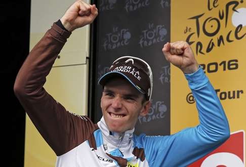 Romain Bardet, of France, after winning the stage. Photo: Reuters