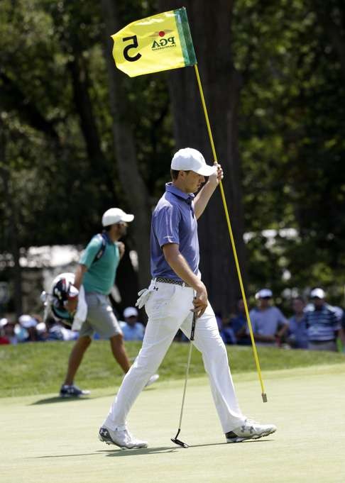 Spieth on the putting green during practice ahead of the 2016 PGA Championship at Baltusrol Golf Club. Photo: EPA