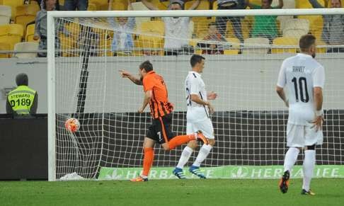 Yevhen Seleznyov of Shakhtar celebrates after scoring against Young Boys Bern in their Uefa Champions League third qualifying round first leg match. Photo: EPA