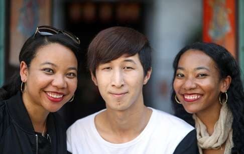 Cousins Tao Leigh Goffe (left), Yau Hing-lung, and Gaia Goffe at the Yau family’s house in Fan Leng Lau. Photo: Bruce Yan