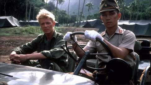 Bowie and Sakamoto on the set of Merry Christmas, Mr. Lawrence.