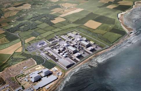 An image released by EDF Energy in London shows a computer-generated image of the French energy producer's proposed two nuclear reactors at the Hinkley Point plant in southwest England. Photo: AFP