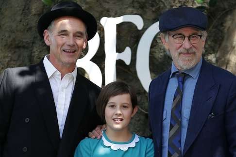 Mark Rylance, Ruby Barnhill and Steven Spielberg. Photo: AFP