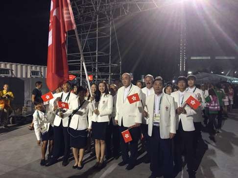 The Hong Kong team gets ready to step out in the Maracana stadium at the Opening Ceremony. Photo: Hong Kong Olympic delegation