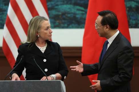 Then foreign minister Yang Jiechi talks with then US secretary of state Hillary Clinton after a press conference at the Great Hall of the People in Beijing in September 2012. Photo: EPA