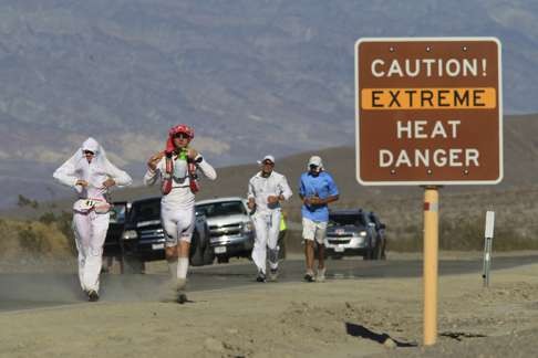 Runners at the Badwater Ultramarathon in California’s Death Valley, where temperatures rise to more than 49 degrees. Photo: AFP