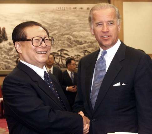 American politician Joseph Biden meets Chinese President Jiang Zemin in Beidaihe in 2001. Photo: Reuters